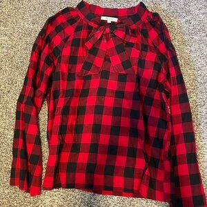 Madewell Buffalo Plaid Bow Neck Blouse